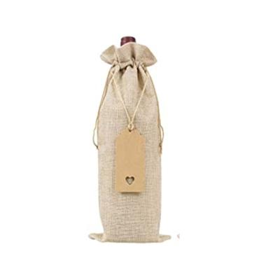 China Environmental Friendly 12pcs Burlap Wine Bags Wine Gift Bags with Drawstrings Simple Reusable Wine Bottle Covers with Strings and Tags for sale