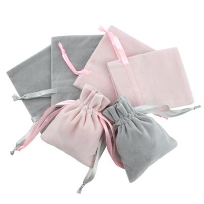 China Handmade 3x4inch Drawstring Pink Velvet Bags Wedding Party Favor Jewelry Candy Storage Gift Bag Packaging Small Jewelry Pouches for sale