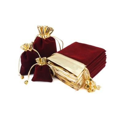 China 7x9cm 9x12cm 12x15cm Velvet Drawstring Handmade Gifts Bags Wedding Christmas Party Favors Packaging Bag Gold Red Wine Jewelry Pouches for sale