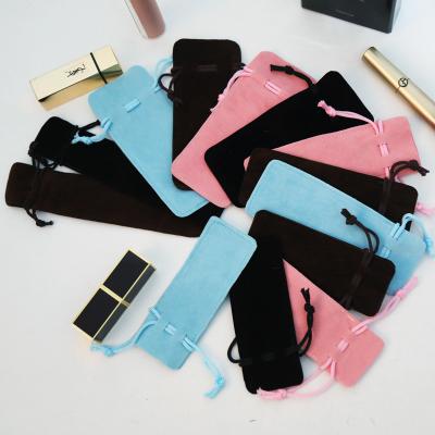 China Recyclable Drawstring Pen Gifts Bags Velvet Case Pencil Jewelry Pouches Lipstick Holders Long Pouch for sale