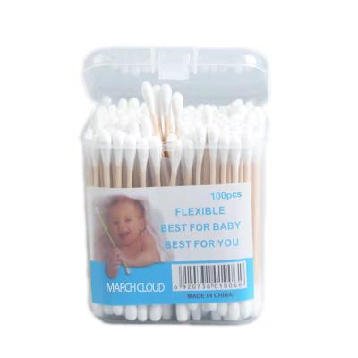 China Clean Personality SHARUAN 100 Boxed Wooden Swabs Cotton Swabs High Quality Natural Double Round Cotton Tip Makeup Remover Swabs for sale