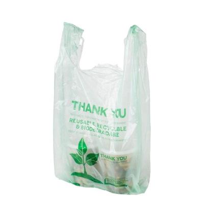 China Fashionable Custom Cornstarch Logo White / Green Compostable T Shirt Bag Custom Plastic Take Out Bag for sale