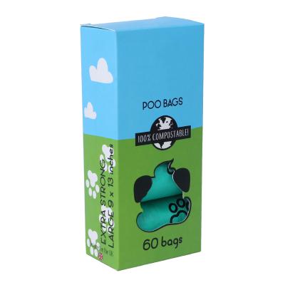 China Viable Compostable Dog Poop Bag 100% Biodegradable Degradable Dog Poo Pack Excrement Poop Bags for sale