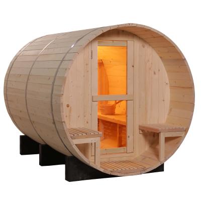 China outdoor computer control panel sauna room white pine 6 people barrel sauna room with hervia sauna heater cheap price for sale