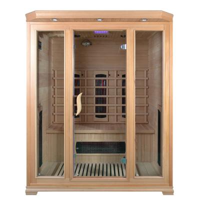 China Computer Control Panel Sauna Room Wooden Traditional Far Infrared 3 Person Family Room Indoor Sauna for sale