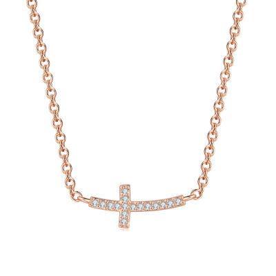 China FASHIONABLE Unique CZ Tasty High Quality Side Zircon Design Horizontal Cross Necklace for Women Girls for sale