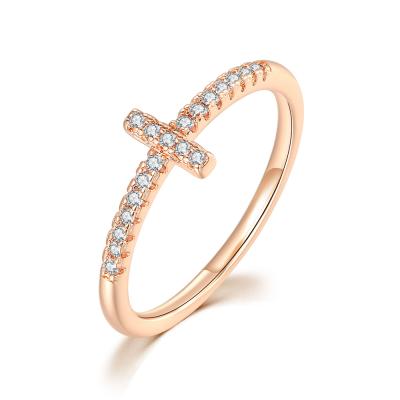 China New Fashion CLASSIC AAA+ CZ Minimalist Simple Tiny Zircon Pave Cross Rings For Girls for sale