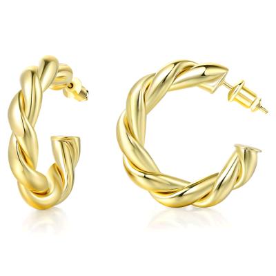 China FASHIONABLE European14K Hypoallergenic Light Gold Plated 30MM Chunky Twisted Hoop Earrings E412 for sale