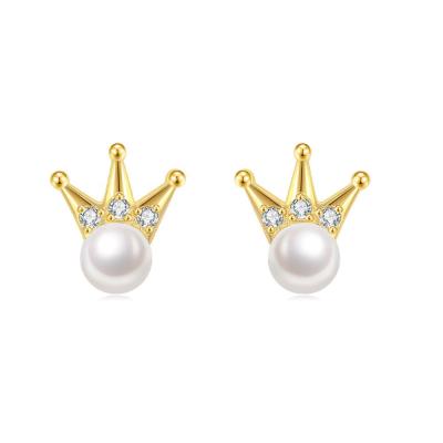 China 2021 Cute Tendencia Cute Arete Delicated Crown Shape 100% Real Freshwater Pearl S925 Stud Earrings EI149 for sale