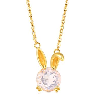 China Cute Gift 100% Real 925 Sterling Silver Animals Rabbit Necklace Vintage 2021 With Natural Rose Quartz NI093 for sale