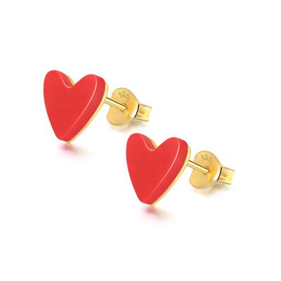 China Birthday Gift Cute Minimalist S925 Love Heart Synthetic Coral Stud Earring Red For Women EI122 for sale