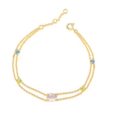 China Pulseira Feminina De Prata Natural Gemstone Rose Quartz Topaz Peridot S925 Cute Link Chain Bracelet HI062 for sale