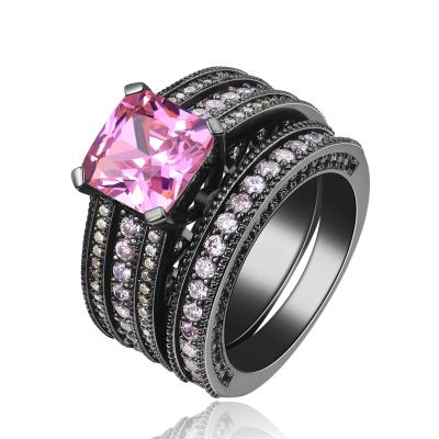 China Romantic Pink Gold Color Cocktail Rings Crystal Luxury Ring Set Black Square For Women R601 Good Quality Wholesale for sale