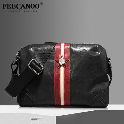 China Other new genuine leather bag stripe shoulder bag fashionable cowhide cross - body bag men's bag retro high grade men's bag casual men's bag for sale