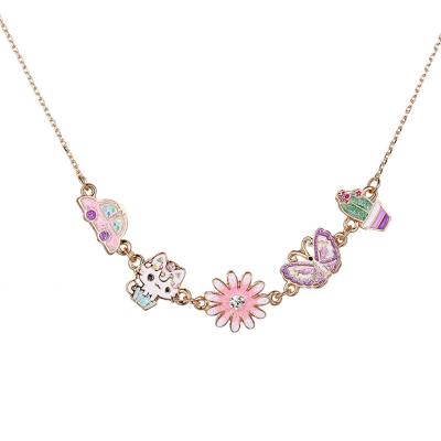 China Fashion Cartoon Necklace Wholesale Kids Soft Jewelry Sweet Cat Car Butterfly Flower Drop Oil Alloy Necklace for sale