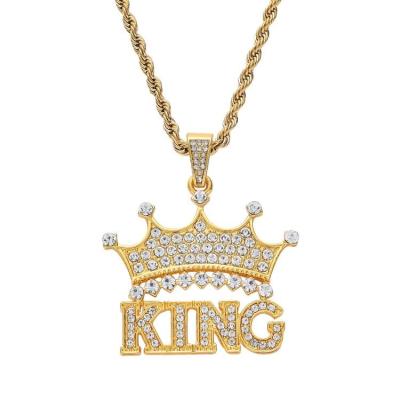 China Fashion Romantic Wholesale Hip Hop Diamond-encrusted King Alloy Pendant Necklace for sale