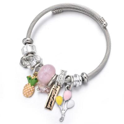 China Pineapple DIY Casual/Sporty Crystal Open Balloon Bracelet Stainless Steel Accessory Bracelet for sale