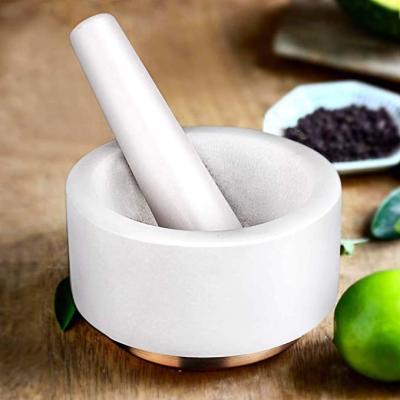 China 2022 Sustainable New Arrival Natural Stone Marble And Pestle Set Marble And Granite With Copper Base And Black Anti-scratch Mat for sale