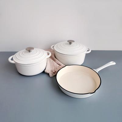 China OEM and ODM durable cast iron non-stick enameled cookware pot and pan set dutch oven and skillet set for sale