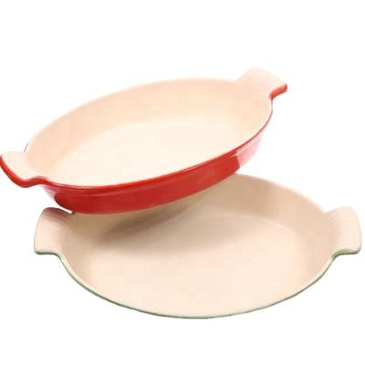 China Amazon Viable Hot Selling Pan Roaster Dish Enamel Cast Iron Oval Baking Fish Dish for sale