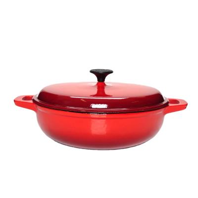 China Sustainable Hot Selling Cast Iron Pot Enamel Cast Iron Shallow Casserole With Lid for sale