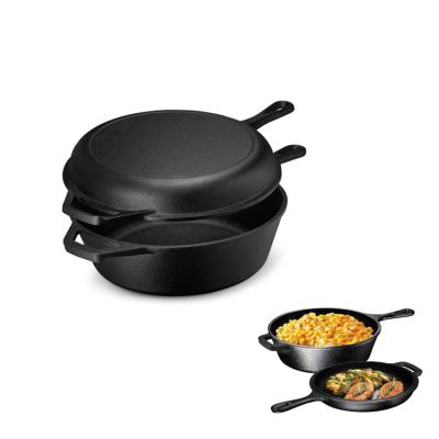 China Sustainable Hot Selling Amazon Oven Skillet Combo Dutch 2 in 1 Combo Cast Iron Skillet for sale