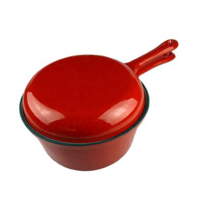 China Viable Wholesale Red Sauce Pan With Fry Pan Lid Enamel Cast for sale