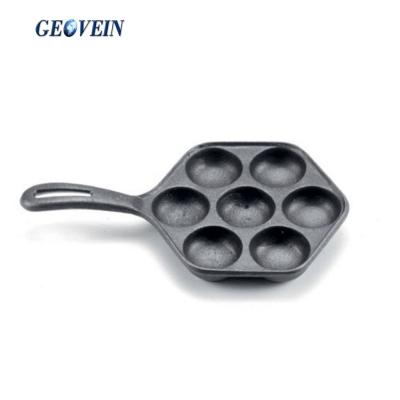 China Sustainable Seven Hole Hexagonal Cast Iron Bakeware For Pancake Puffs Makes 7 Pancake Ballsstuffed Pancake for sale