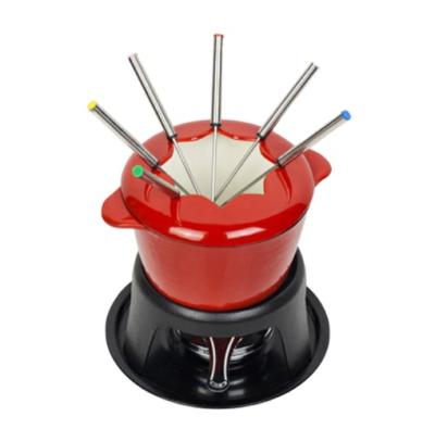 China Best Viable Choice Enamel Melt Cheese Fondue Set Melt Cheese And Chocolate Fondue Set for sale