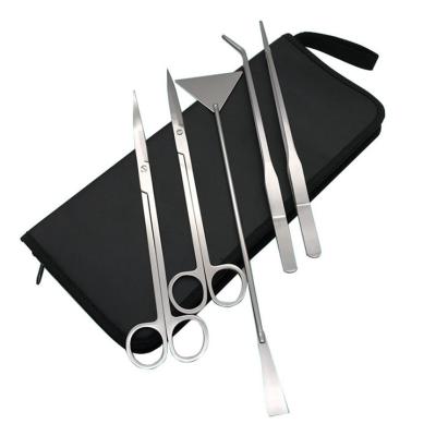 China 5 Piece Long Stainless Steel Fish Tank Landscaping Tool Kit Aquarium Cleaning Scissors for sale