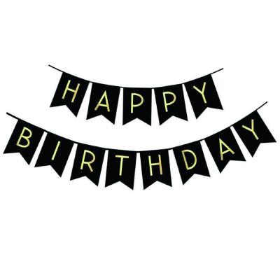 China New Happy Birthday Paper Ornament Design Black Party Decorations Birthday Banner for sale