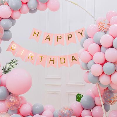 China Paper Girl Birthday Party Supplies Letters Pink Custom Paper Happy Birthday Banner for sale