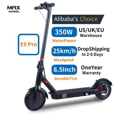 China 8.5 Inch Pneumatic Tire 350w 7.5ah Battery E Scooters Unisex Max Fast Lightweight E9pro Electric Scooters UK Warehouse Stock for sale