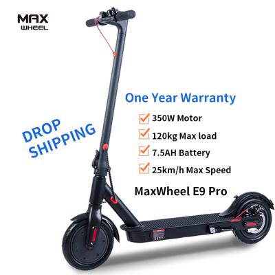 China Maxwheel E9pro Unisex Fast Lightweight Electric Scooters Spain Warehouse Stock 10 Inch Pneumatic Tire 350w 7.5ah Battery E Foldable Scooters for sale