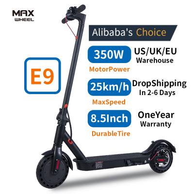 China Max Wheel E9 Unisex Fast Lightweight Electric Scooters Spain Warehouse Actions 8.5 Inch Honeycomn Tire 350w 7.5ah Battery E Foldable Scooters for sale