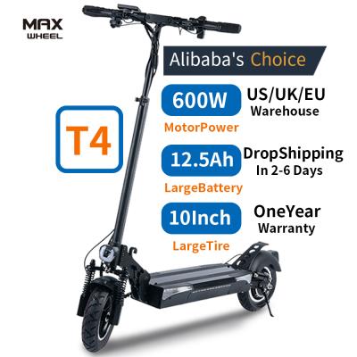 China Maxwheel T4 Unisex Electric Off Road Scooters Spain Warehouse Stock 10 Inch Tubeless Tire 600w Motor 12.5ah Battery E Foldable Scooters for sale