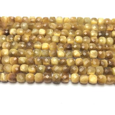 China For DIY Jewelry Making Natural Square Gemstone Beads Cube Faceted Honey Gold Tiger Eye Stone Beads For Jewelry Making 3mm 4mm 5mm for sale