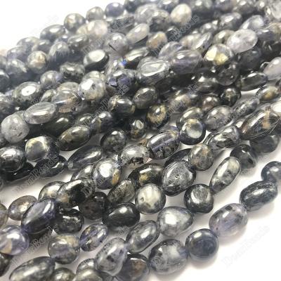 China For DIY Jewelry Making 6mm 8mm Wholesale Natural Irregular Nuggets Blue Iolite Oval Bead Stone Beads for sale