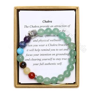 China 7 Seven Chakra Religious Custom Made Natural Stone Bracelets Aventurine Healing Girls Crystal Beaded Bracelet For Women With Gift Box for sale