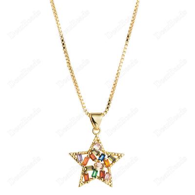 China New BOHEMIA 18k Gold Plated Multi Color Brass Copper Micro Pave Rainbow Zircon CZ Star Shape Necklaces for sale