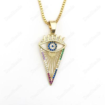 China New Bohemia 18k Silver Gold Plated Multi Color Rainbow Brass Copper Micro Pave Cubic Zirconia CZ Evil Eye Necklaces For Women for sale