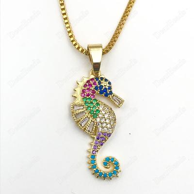 China New Bohemia Animal Seahorse Silver 18k Gold Plated Multi Color Brass Copper Micro Pave Cubic Zirconia CZ Necklaces For Women Men for sale