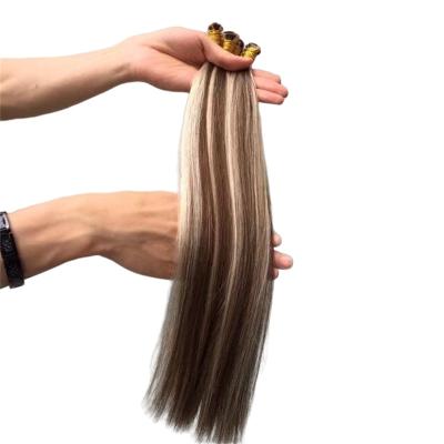 China Top Quality European Virgin Straight Hair Hand Tied Full Weft Cuticle Aligned Remy Human Hair Extensions Double Drawn Weft for sale