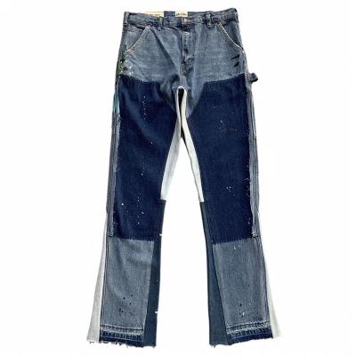 China Cotton 100% 2021 Hot Sale Men's Casual Denim Flare Pants Stitching Retro High Street Blue Jeans for sale