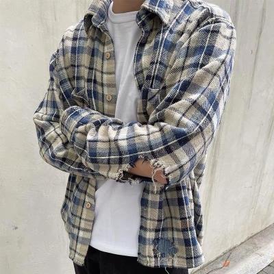 China Anti-Shrink Customize 2021 New Plaid Sanding Couples Shirt Jacket Student Long Sleeve Plaid Shirt for sale