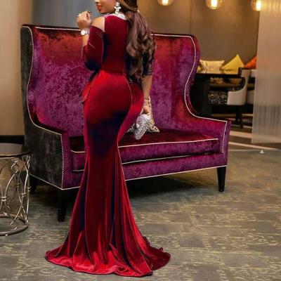 China Anti-wrinkle Women's Mermaid Long Maxi Dress - Off Shoulder Triple Color Block Bodycon Dress for sale