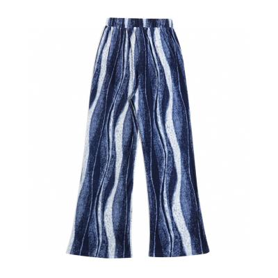 China Hot Sale QUICK DRY Ladies Tie Dye Water Ripple Pleat Ice Silk Pants Pleated Straight Leg Pants Casual Trousers for sale