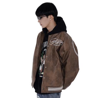 China Hot Selling Autumn Letter Printing Baseball Jacket Harajuku Retros Leather Jacket Style Men's Jacket Men's Leather Jacket for sale