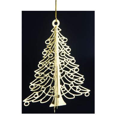 China Wholesale Custom Christamas Home Decoration Christmas Decorations Gold 3D Metal Christmas Tree Hanging Ornament for sale