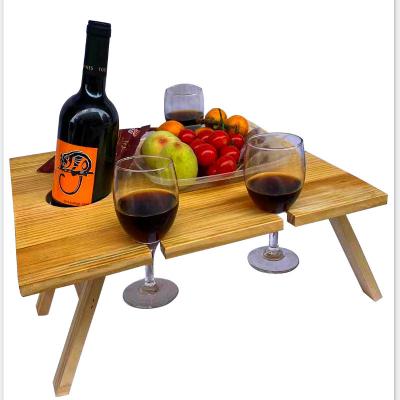 China Collapsible Wood Camping Shelf Foldable Beach Cup Rack Wine Rack Portable Picnic Tables Picnic Tables Insert Lawn Outdoor Wine Table for sale